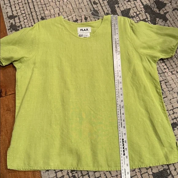 FLAX Women’s Lime Green Short Sleeve Linen Tee with side slits -‎ small - Picture 8 of 8